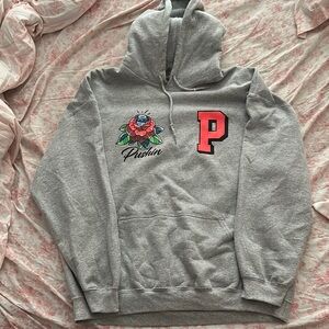Gray Hoodie with Red Lettering